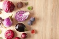 Various fresh vegetables with figs on wooden table Royalty Free Stock Photo