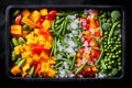 Various frozen vegetables in box. Healthy food concept