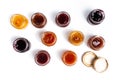 Various fruit jams in jars top view Royalty Free Stock Photo