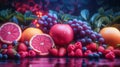 Various fruits and berries displayed on a table as natural foods Royalty Free Stock Photo