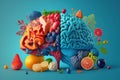 Various Fruits forming a creative brain, Eating healthy food as nutrition to improve memory and thinking. Generative ai Royalty Free Stock Photo