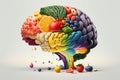 Various Fruits forming a creative brain, Eating healthy food as nutrition to improve memory and thinking. Generative ai Royalty Free Stock Photo