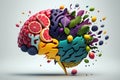 Various Fruits forming a creative brain, Eating healthy food as nutrition to improve memory and thinking. Generative ai Royalty Free Stock Photo