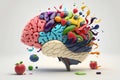 Various Fruits forming a creative brain, Eating healthy food as nutrition to improve memory and thinking. Generative ai Royalty Free Stock Photo