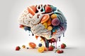 Various Fruits forming a creative brain, Eating healthy food as nutrition to improve memory and thinking. Generative ai Royalty Free Stock Photo