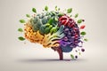 Various Fruits forming a creative brain, Eating healthy food as nutrition to improve memory and thinking. Generative ai