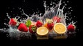 Various fruits had water splashing around them. The details are very realistic, the shades are beautiful Royalty Free Stock Photo