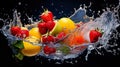 Various fruits had water splashing around them. The details are very realistic, the shades are beautiful Royalty Free Stock Photo