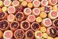 Oranges and pomegranates cut in half ready for juicing. Street market, Istanbul Royalty Free Stock Photo