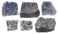 Various gabbro stones cutout on white