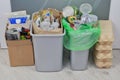 Various garbage for recycling in box. Paper, cardboard, metal and glass prepared for recycling. Waste to be recycled. Trash for Royalty Free Stock Photo