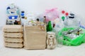 Various garbage for recycling. Paper, cardboard, metal and glass prepared for recycling. Waste to be recycled. Trash for recycle Royalty Free Stock Photo