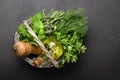 Various garden herbs basket