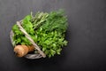 Various garden herbs basket