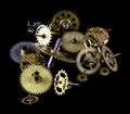 Various gears for watch movements, golden and silver colors Royalty Free Stock Photo