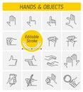 The various gestures of human hands outline vector icon set Royalty Free Stock Photo