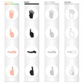 Various gestures with your hands, finger up, open palm and others. Gestures set collection icons in cartoon black