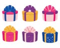 Various gift boxes set. Flat style colorful wrapped round shape gift boxes vector illustration Royalty Free Stock Photo