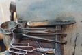 Various Glass Blowing Old Tools, Close View Royalty Free Stock Photo