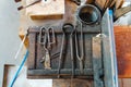 Various Glass Blowing Old Tools, Close View Royalty Free Stock Photo