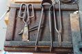 Various Glass Blowing Old Tools, Close View Royalty Free Stock Photo
