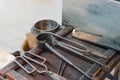 Various Glass Blowing Old Tools, Close View Royalty Free Stock Photo