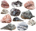 Various gneiss mineral stones and rocks isolated Royalty Free Stock Photo