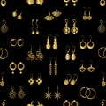 Various gold ladies earrings types seamless pattern Royalty Free Stock Photo