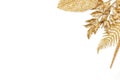 Various golden leaves over white background. Copy space