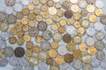 Various golden and silver Nepali Coins background