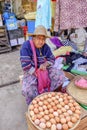 Various goods in Burmese market (eggshells), Myanmar Royalty Free Stock Photo