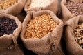 Various grains and rice in a sack Royalty Free Stock Photo