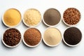 Various grains thoughtfully grouped and isolated against a white backdrop Royalty Free Stock Photo