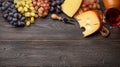 Various grapes, glass of wine and cheese Royalty Free Stock Photo