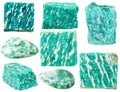 Various green amazonite mineral gem stones