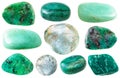 Various green beryl and aquamarine gem stones