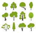 Various green trees in simple graphic style. Tree icons set in a modern flat style. Vector illustration Royalty Free Stock Photo