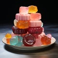 Various gummy candies are placed on a plate.