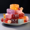 Various gummy candies are placed on a plate.