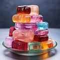 Various gummy candies are placed on a plate.