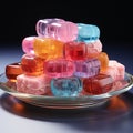 Various gummy candies are placed on a plate.