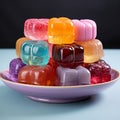 Various gummy candies are placed on a plate.