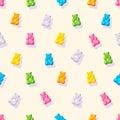 Various Gummy and Jelly Bears. Colorful Fruity and tasty Sweets and candies seamless Pattern. Cartoon style. Seamless