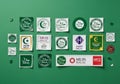Various halal certification logos from different organizations are Royalty Free Stock Photo