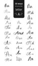 Various hand drawn brush ink vector `A` upper and lower case letters set. Doodle comic font for your design. Royalty Free Stock Photo