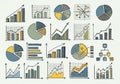 Nfographic elements including bar graphs, line charts, pie charts, and Royalty Free Stock Photo