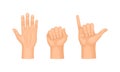 Various hand gestures set. Male palm showing different signs vector illustration