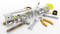 Various hand tools with 3D word Business