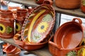 Various handmade clay pot, pot, casserole and jug utensils