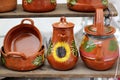 Various handmade clay pot, pot, casserole and jug utensils